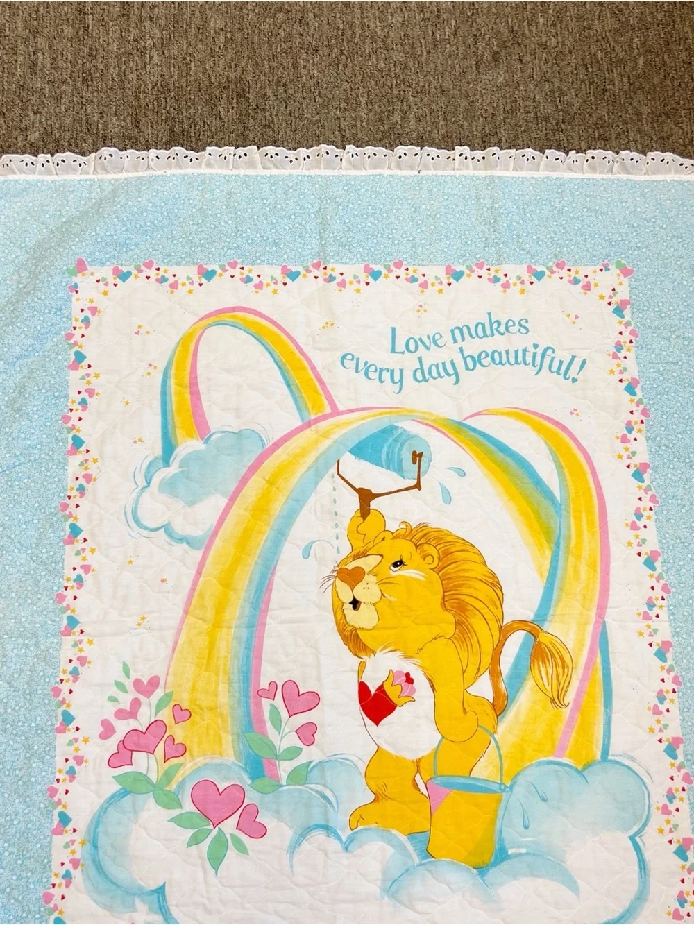 Vintage Care Bears Brave Heart Lion Blanket/Quilt Love Makes Everyday Beautiful